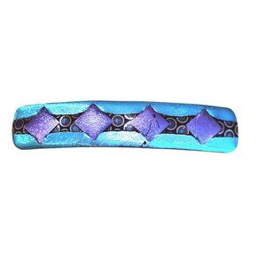 Iridescent French Barrette VTG Blue Purple Geometric Design Diamonds Accent